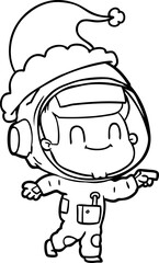 happy line drawing of a astronaut man wearing santa hat