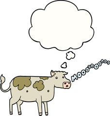 cartoon cow and thought bubble