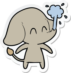 sticker of a cute cartoon elephant spouting water