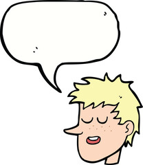 cartoon happy boy face with speech bubble