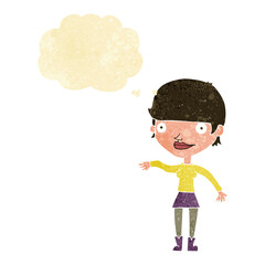 cartoon happy woman  with thought bubble