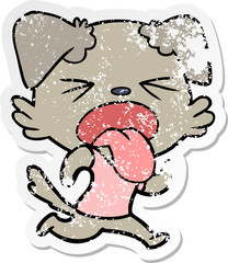 distressed sticker of a cartoon disgusted dog
