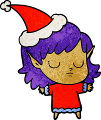 textured cartoon of a elf girl wearing santa hat