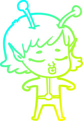 cold gradient line drawing cartoon alien girl