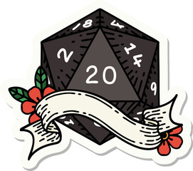 natural twenty D20 dice roll sticker