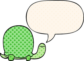 cute cartoon tortoise and speech bubble in comic book style
