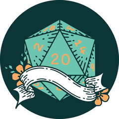 natural twenty D20 dice roll icon