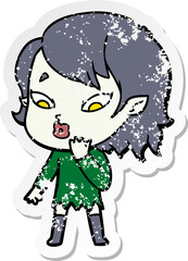 distressed sticker of a cute cartoon vampire girl