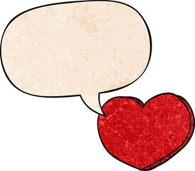 cartoon love heart and speech bubble in retro texture style