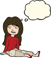 cartoon girl sitting on floor with thought bubble