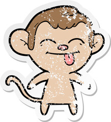 distressed sticker of a funny cartoon monkey