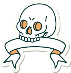 tattoo sticker with banner of a skull