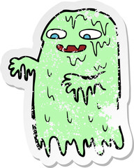 retro distressed sticker of a cartoon gross slime ghost