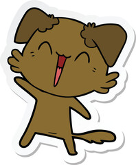 sticker of a happy little dog cartoon