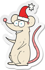 sticker of a cartoon mouse wearing christmas hat