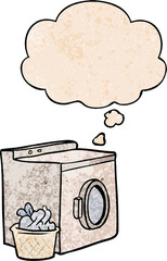 cartoon washing machine and thought bubble in grunge texture pattern style