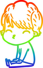 rainbow gradient line drawing cartoon woman thinking