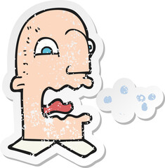 retro distressed sticker of a cartoon burping man