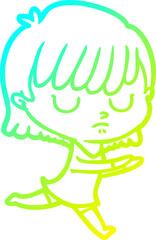 cold gradient line drawing cartoon woman
