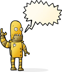 cartoon waving gold robot with speech bubble