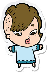 sticker of a cartoon surprised girl