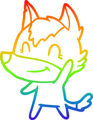 rainbow gradient line drawing friendly cartoon wolf