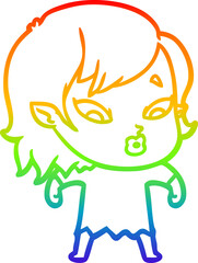 rainbow gradient line drawing cute cartoon vampire girl