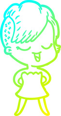 Fototapeta premium cold gradient line drawing happy cartoon girl in cocktail dress