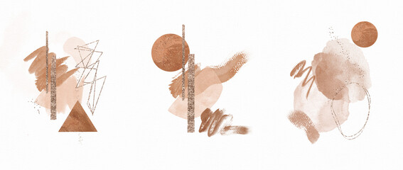 Brown and beige abstract form watercolour illustration