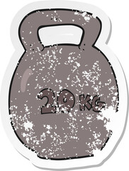 retro distressed sticker of a cartoon 20kg kettle bell