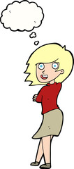 cartoon happy woman with thought bubble