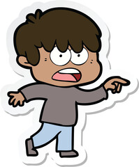 sticker of a worried cartoon boy