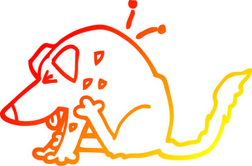 warm gradient line drawing cartoon dog scratching
