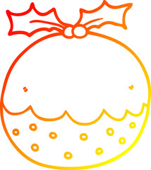 warm gradient line drawing cartoon christmas pudding