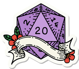 natural twenty D20 dice roll sticker