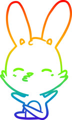 rainbow gradient line drawing curious bunny cartoon