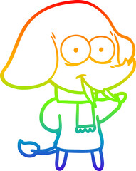 rainbow gradient line drawing happy cartoon elephant