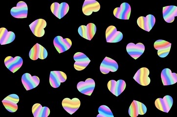Rainbow heart pattern on a black background