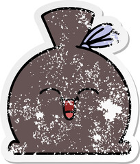 distressed sticker of a cute cartoon sack