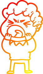 warm gradient line drawing cartoon furious man