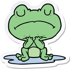 sticker of a cartoon frog in puddle