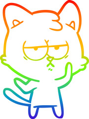 rainbow gradient line drawing bored cartoon cat