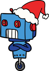 line drawing of a robot wearing santa hat