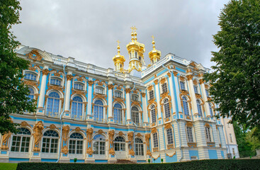 Saint-Petersburg - Russia October 4, 2022: Catherine Palace Church with golder domes in Tsarskoe...