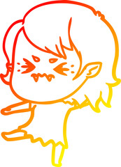 warm gradient line drawing annoyed cartoon vampire girl