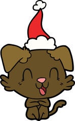 laughing line drawing of a dog wearing santa hat