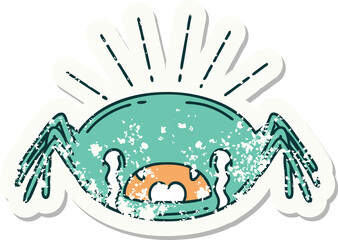 grunge sticker of tattoo style crying spider