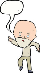 cartoon worried old man pointing with speech bubble
