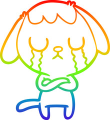 rainbow gradient line drawing cute cartoon dog crying