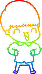 rainbow gradient line drawing happy cartoon boy